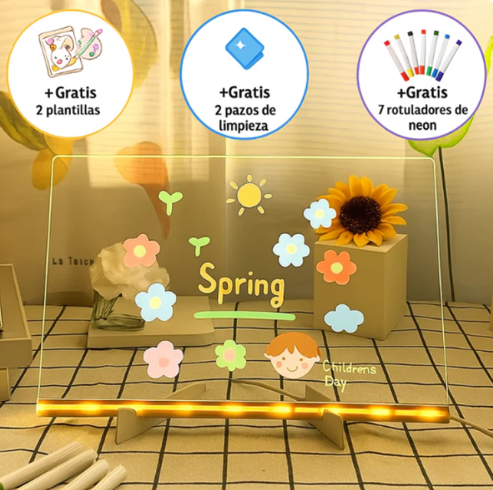 🖊️ LumiBoard™ Pizarra Lampara LED Acrílica +7 Colores